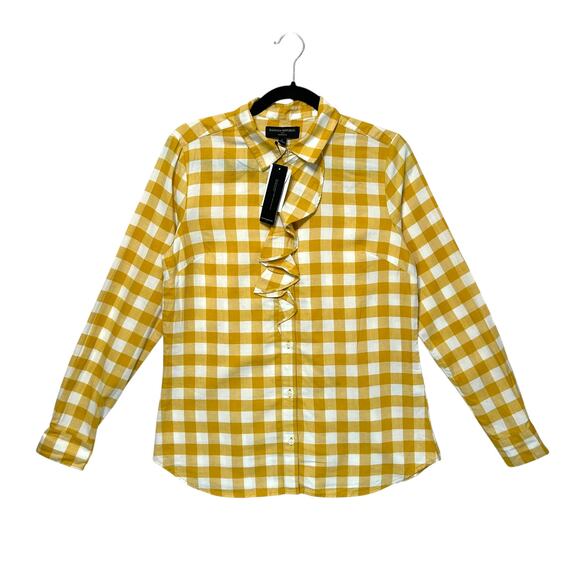 Banana Republic Classic Fit Long Sleeve Shirt NWT Women's Sz S Yellow Plaid - Picture 2 of 7
